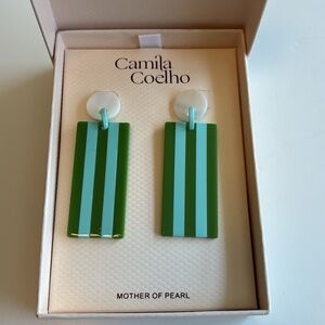 Camila Coelho Green & blue  Striped mother of pearl Earrings BNIB